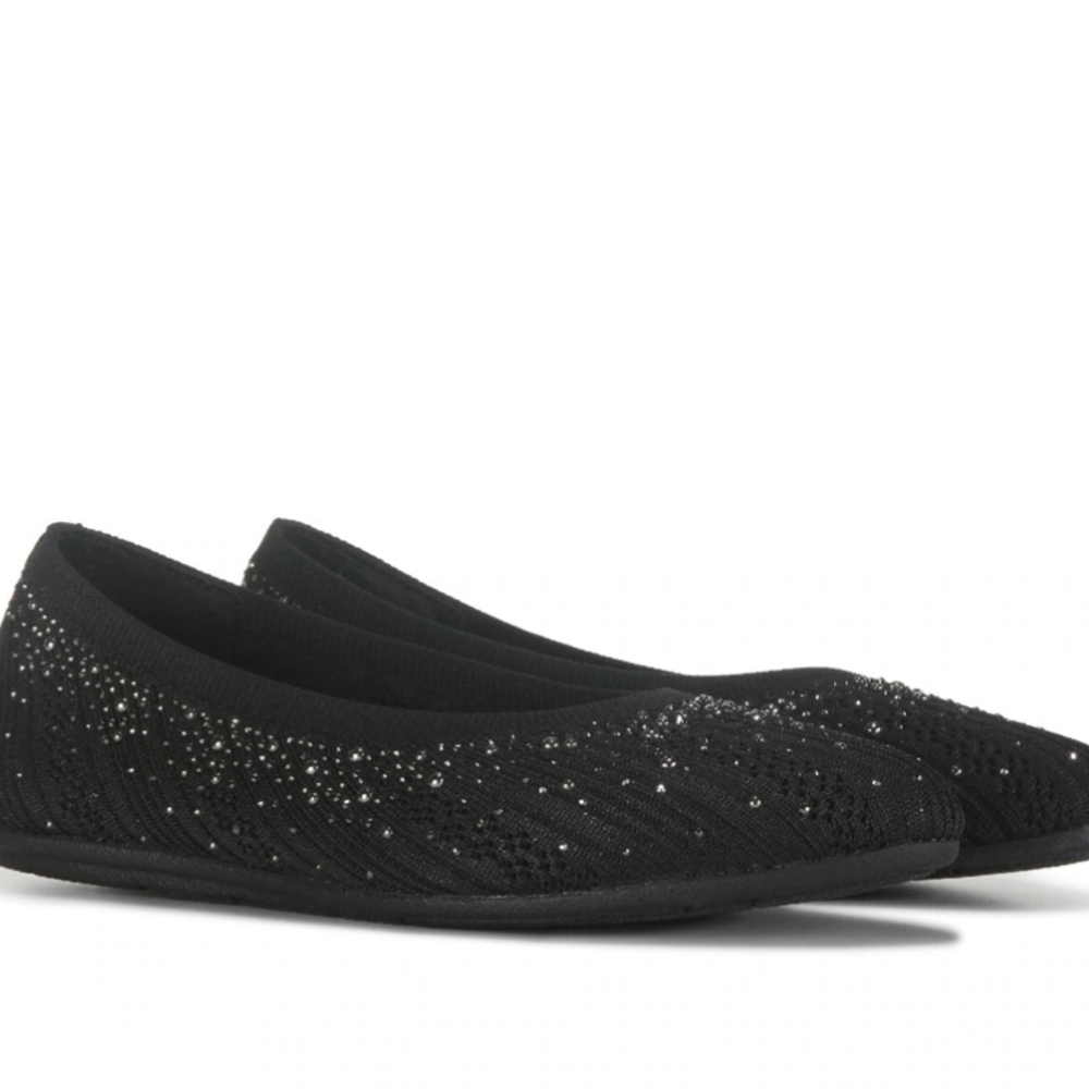 Cleo’s by Skechers Glitzy Daze Black Flats with Black Sparkle Accents-9 Wide